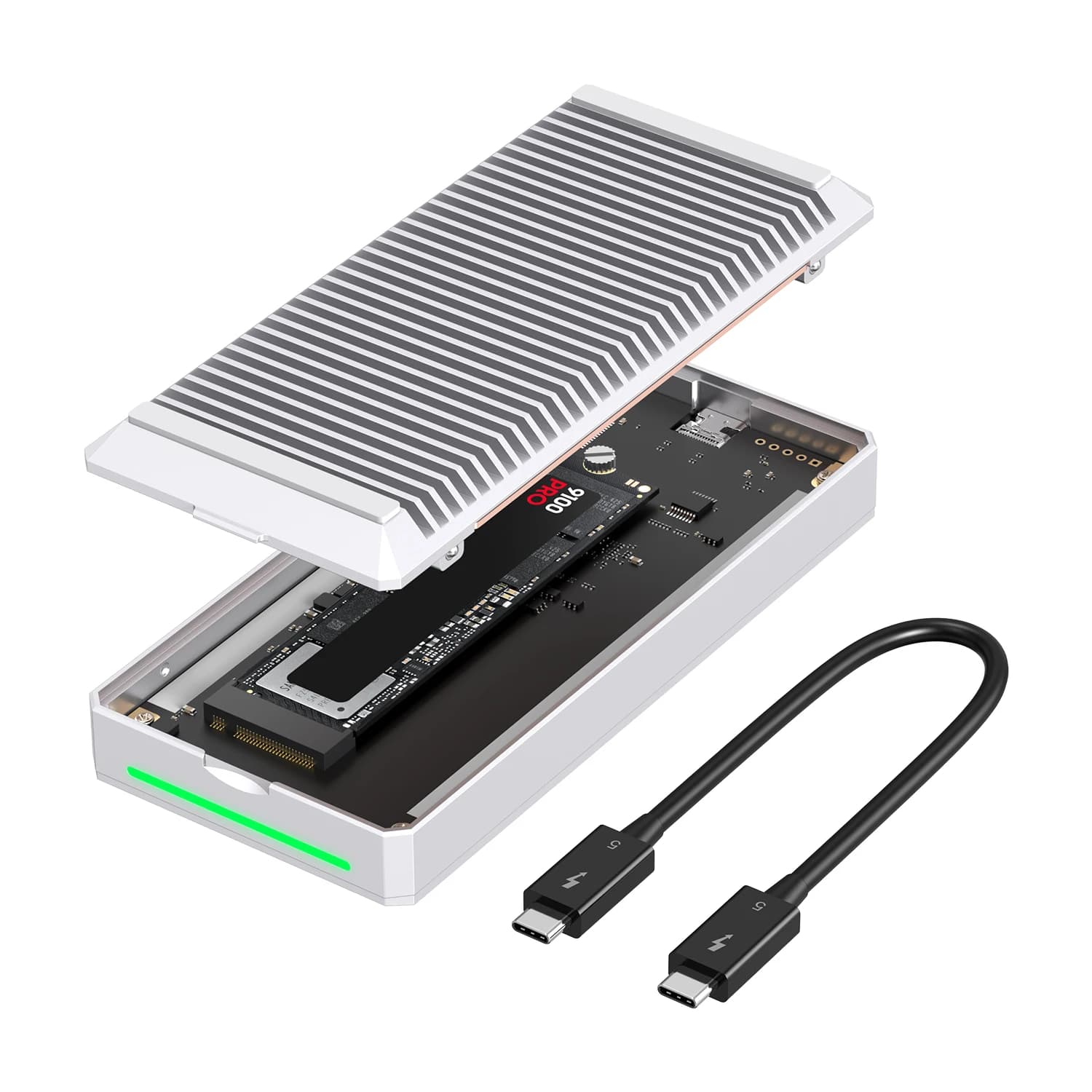 Qwiizlab Custodia SSD esterna Fanless 80 Gbps Thunderbolt 5 con dissipatore di calore in alluminio Chasiss, supporta SSD M.2 NVMe fino a 8 TB