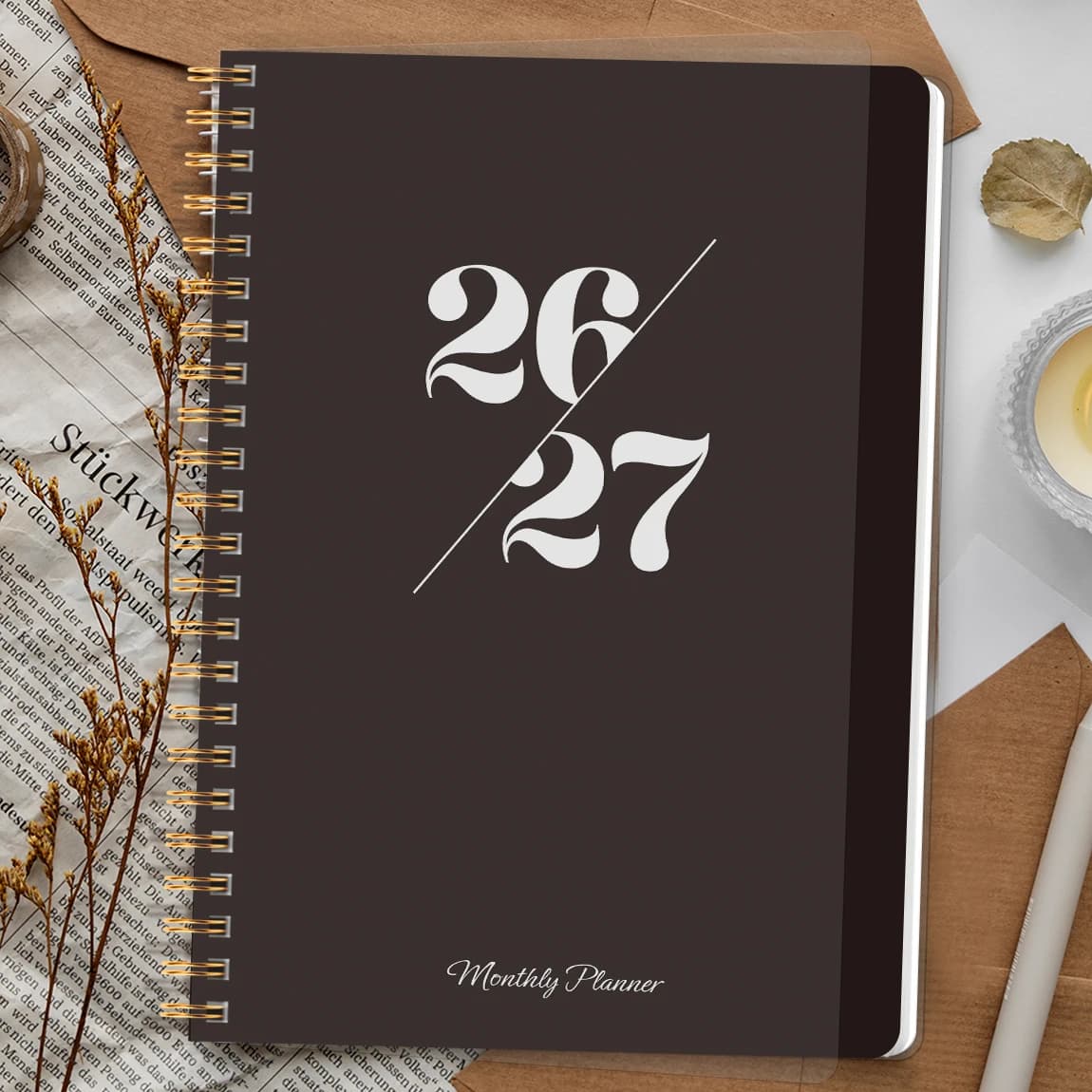 Agenda Mensile a Spirale A5 2026-2027, Copertina Nera Minimalista, Calendario Elegante per Lavoro e Scuola