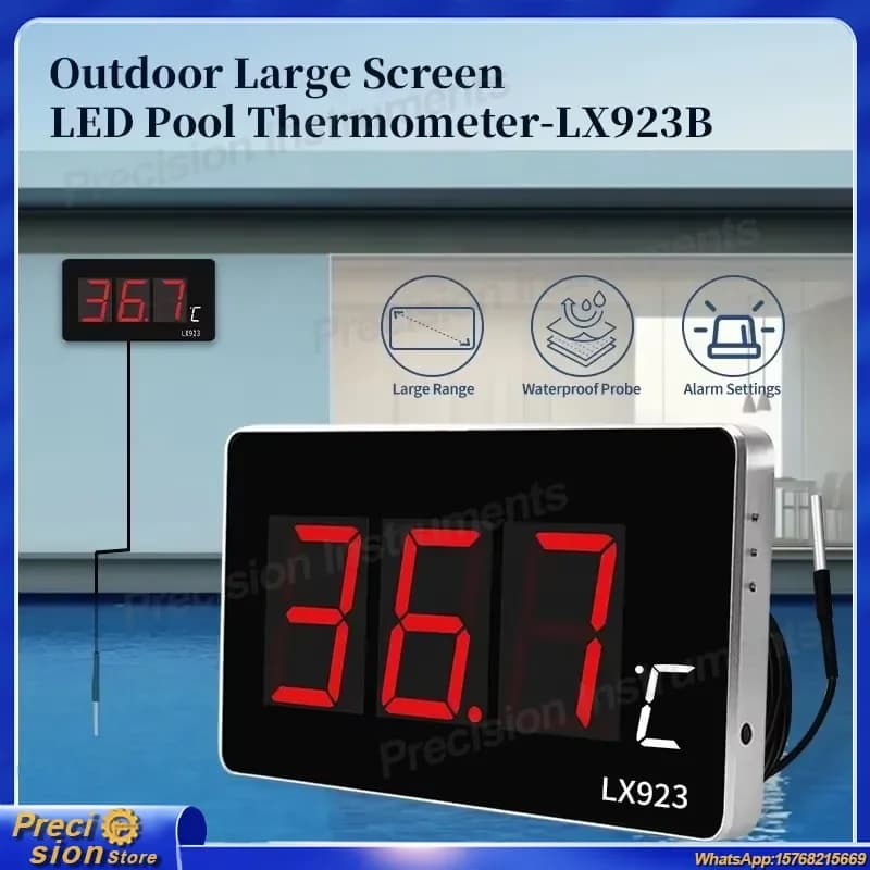 Termometro Digitale per Piscina con Display LED e Sonda Impermeabile per Acquari Interni ed Esterni