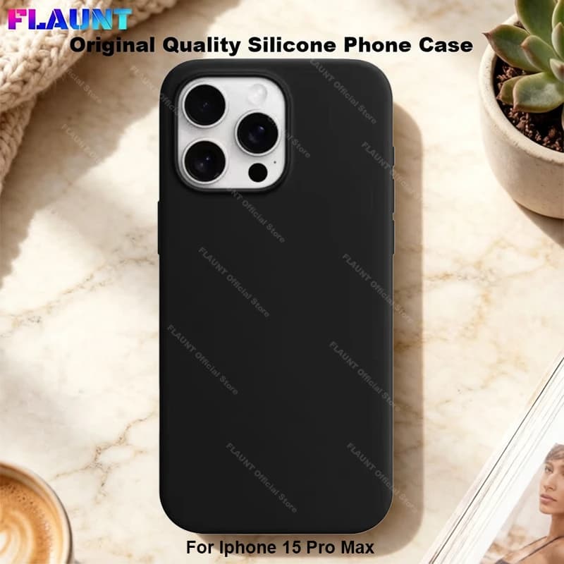 FLAUNT Original For Iphone 15 Pro Max Case Luxury Quality Black Liquid Silicone Soft Linin Shockproof For Apple 15 Pro Max Cover