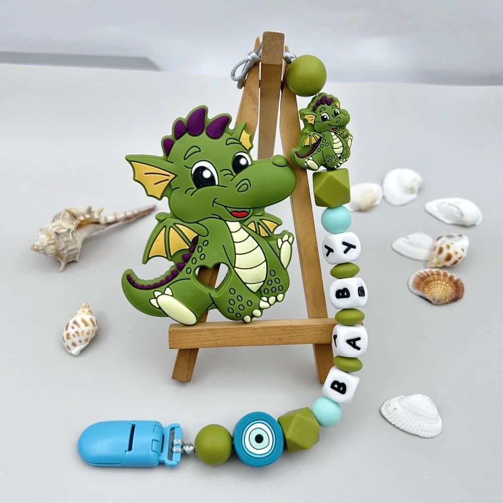 Nome della lettera in silicone russo inglese personalizzato Baby Dragon Perline in silicone Ciondolo Ciuccio Clip Catene Massaggiagengive Regali Kawaii per bambini