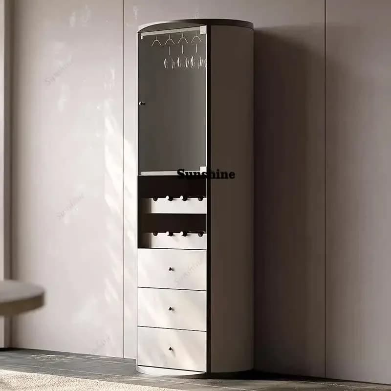 Mobiletto portabottiglie italiano di lusso, mobiletto da soggiorno semplice, mobiletto laterale per divano, vetrina per vino rosso in vetro FT