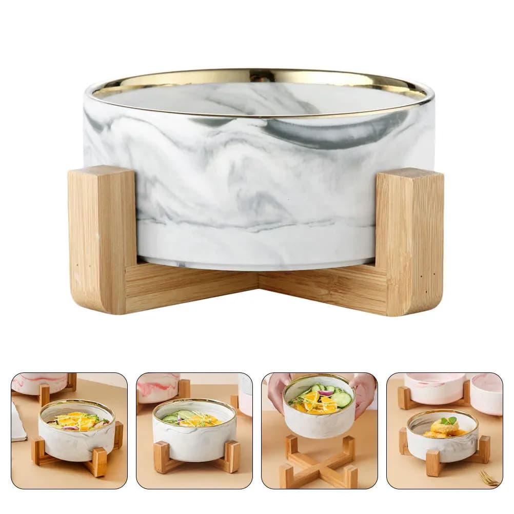1Set Marbled Ceramic Cat Bowl Nordic Style Pet Feeder Stylish Small Dog Puppy Feeder Food Water Dish Noodle Bowl