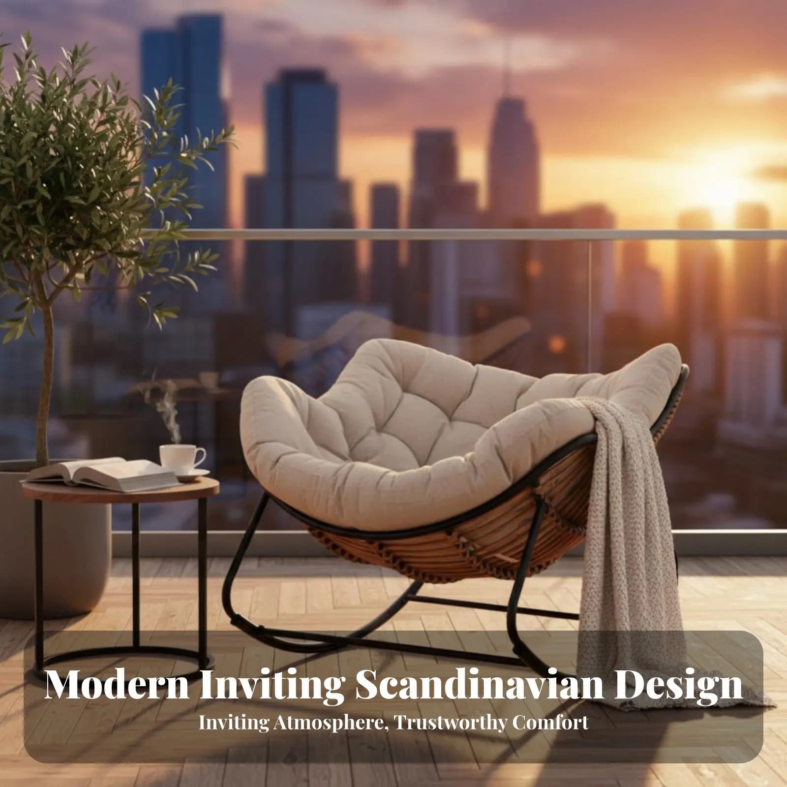 paded Rocking Lounger Reclining Design paded Patio rocking chair Padded pad Integrated Footrest for Porch