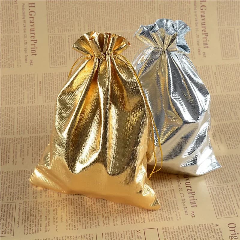 10 pz argento/oro colori sacchetto regalo gioielli regolabili imballaggio coulisse sacchetto di velluto regalo festa di nozze sacchetti di cotone sacchetti 9 dimensioni
