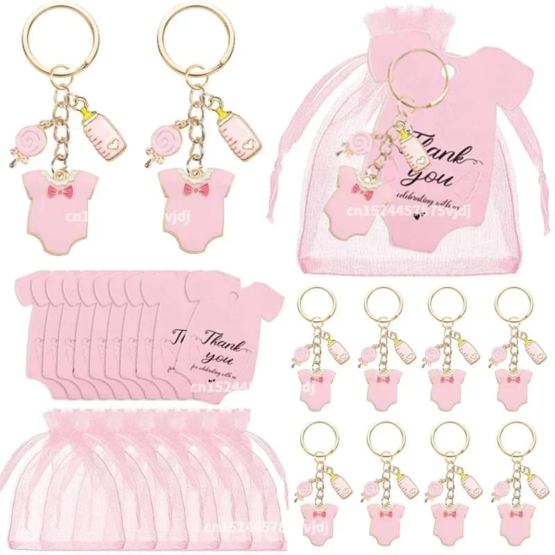 12 Set Bomboniere per Baby Shower Ospiti Impronta Battesimo Battesimo Regali per feste Compleanno per ragazze Grazie Tag Borse in organza