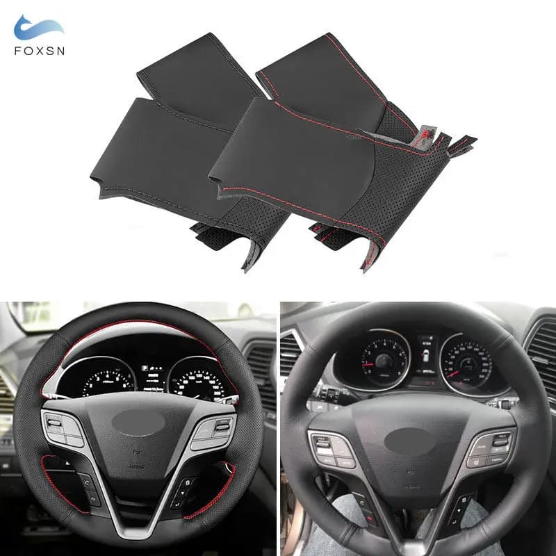Coprivolante in pelle traforata Trim cucito a mano per Hyundai Santa Fe 2013 2014 2015 2016 2017 2018 ix45 2013-2016