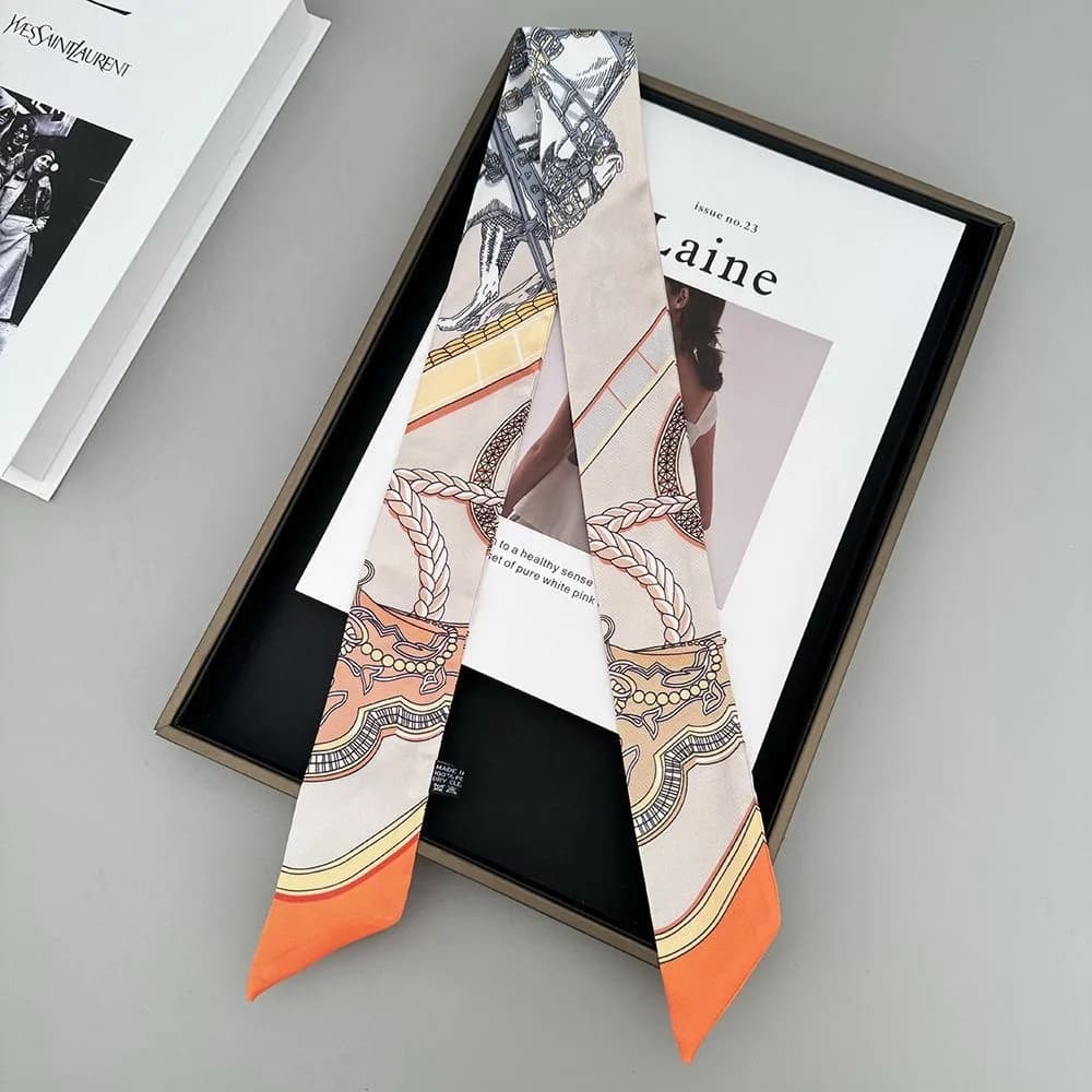 Nuova sciarpa lunga da sella Fascia in seta simulata Moda Bandana Borsa Accessorio per nastro Sciarpa per capelli Nastro decorativo in seta per le donne