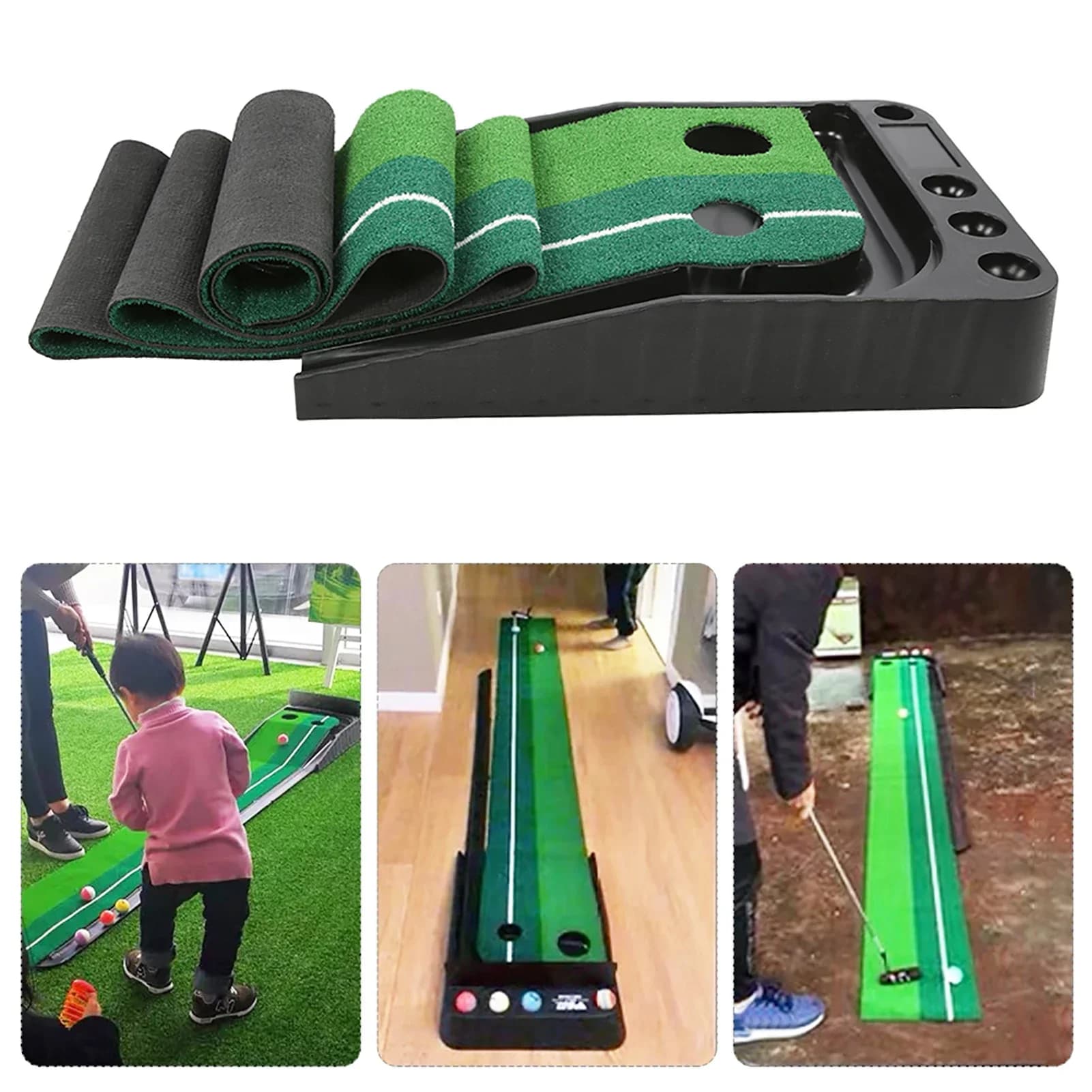 Indoor Green Grass Golf Putting Mat Ball Return Golf Practice Mat attrezzature per l'allenamento