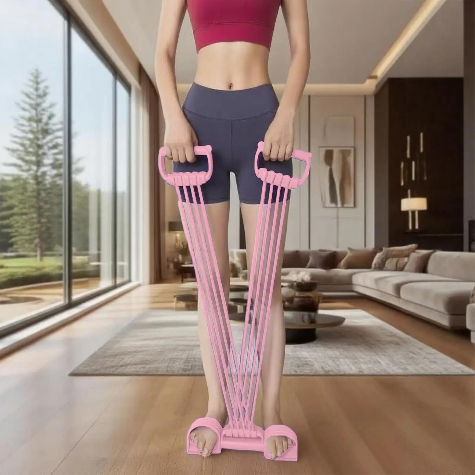 Fascia di resistenza a pedale con 8 tubi, multifunzionale in lattice, regolabile con maniglia, attrezzatura per allenamento fitness da palestra per donna