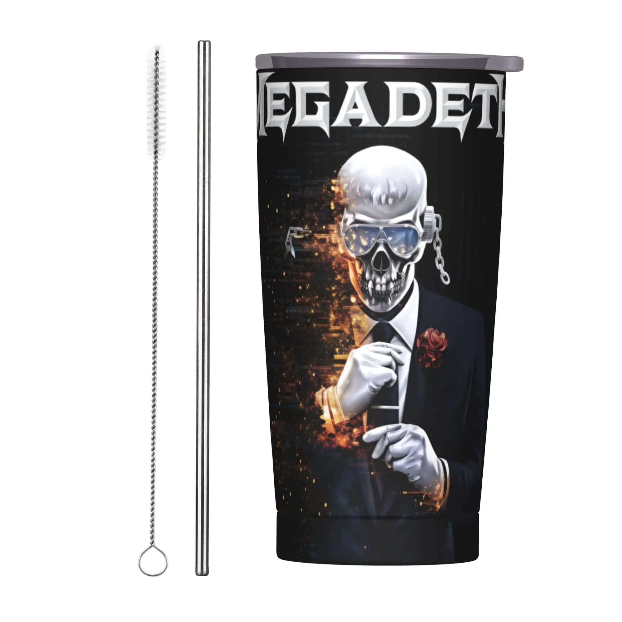 Nuovo tumbler termico in acciaio inossidabile Megadeths New Album Tour 2026 con cannuccia e coperchio, 20oz, per auto, caldo e freddo