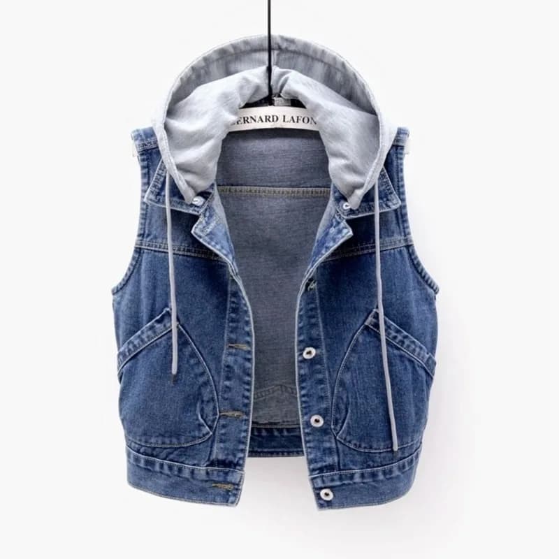 Nuovo gilet di jeans da donna primavera autunno vestiti senza maniche top selvaggi giacca corta con cappuccio donna jeans di jeans gilet giacca femminile