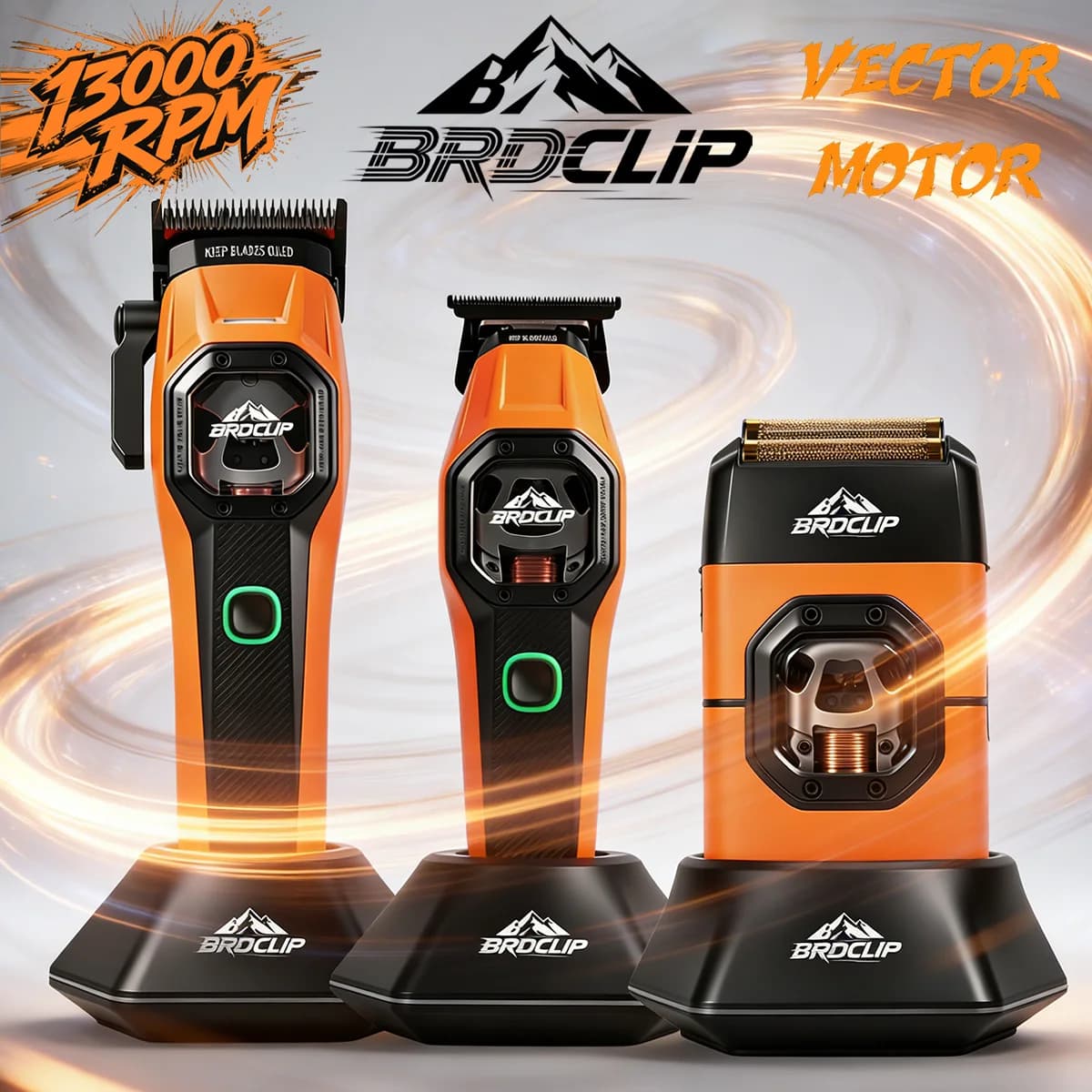 New professional BRDCLIP barber kit with vector motor, hair cutter 7800-13000 rpm, trimmer 8000-13000 rpm, metal body, shaver 2603.