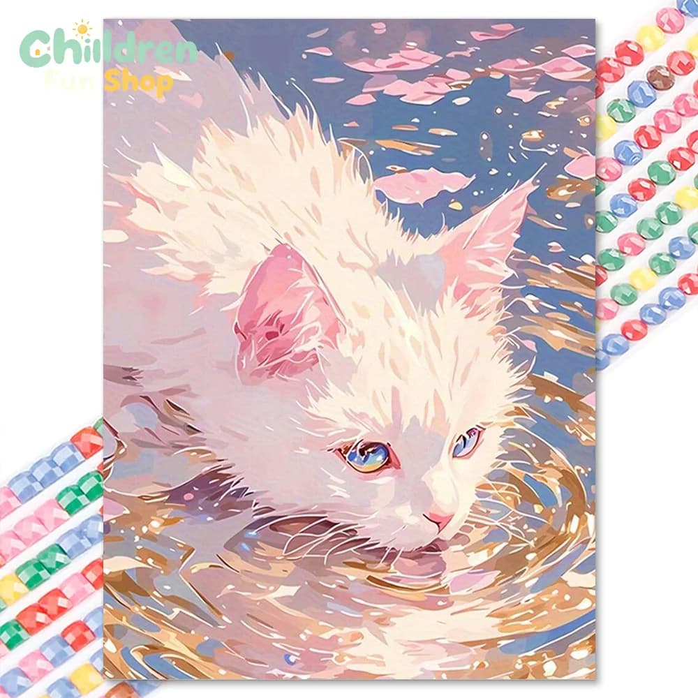 5D Diamond Painting Cute Cat Pet Portrait Full Square Round Drill Mosaic Home Wall Decor Art Craft Gift,No Frame