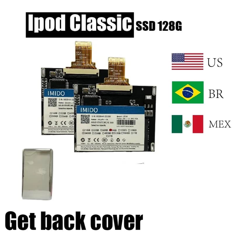 Kit di aggiornamento Ipod Classic/Video SSD 128 GB Parti incluse 5a 6a 7a generazione Cover posteriore/Kit di strumenti di installazione per Ipod Video/Classic