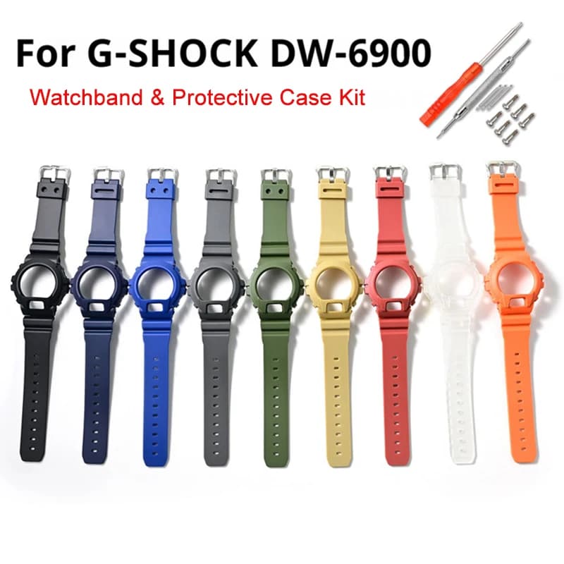 Cinturino e Ghiera in Resina per Orologio Sportivo Casio G-SHOCK DW-6900 DW-6600 DW-3230, Kit di Modifica con Cinturino in Gomma TPU Impermeabile e Custodia Protettiva per Uomo