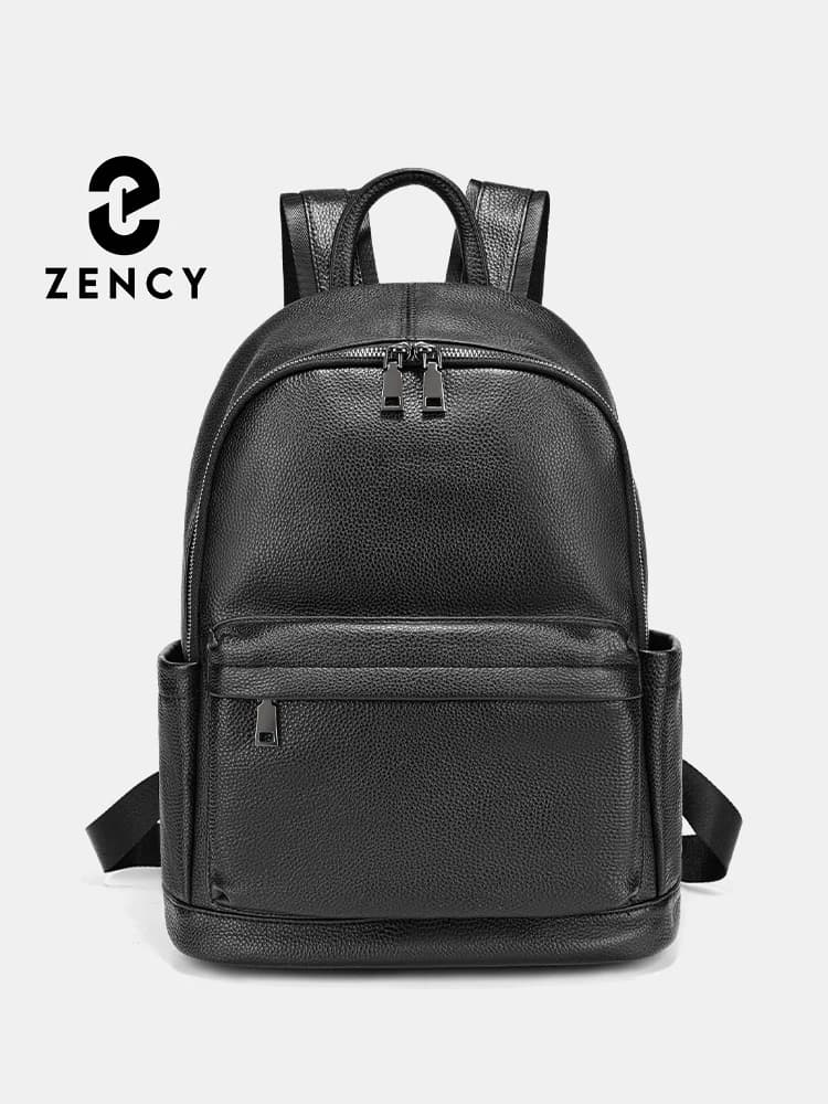 Zency Zaino da uomo in pelle di mucca nera, borsa da viaggio, borsa da viaggio per il college, borsa da lavoro, adatta per 12 laptop, zaino grande da lavoro, con molte tasche