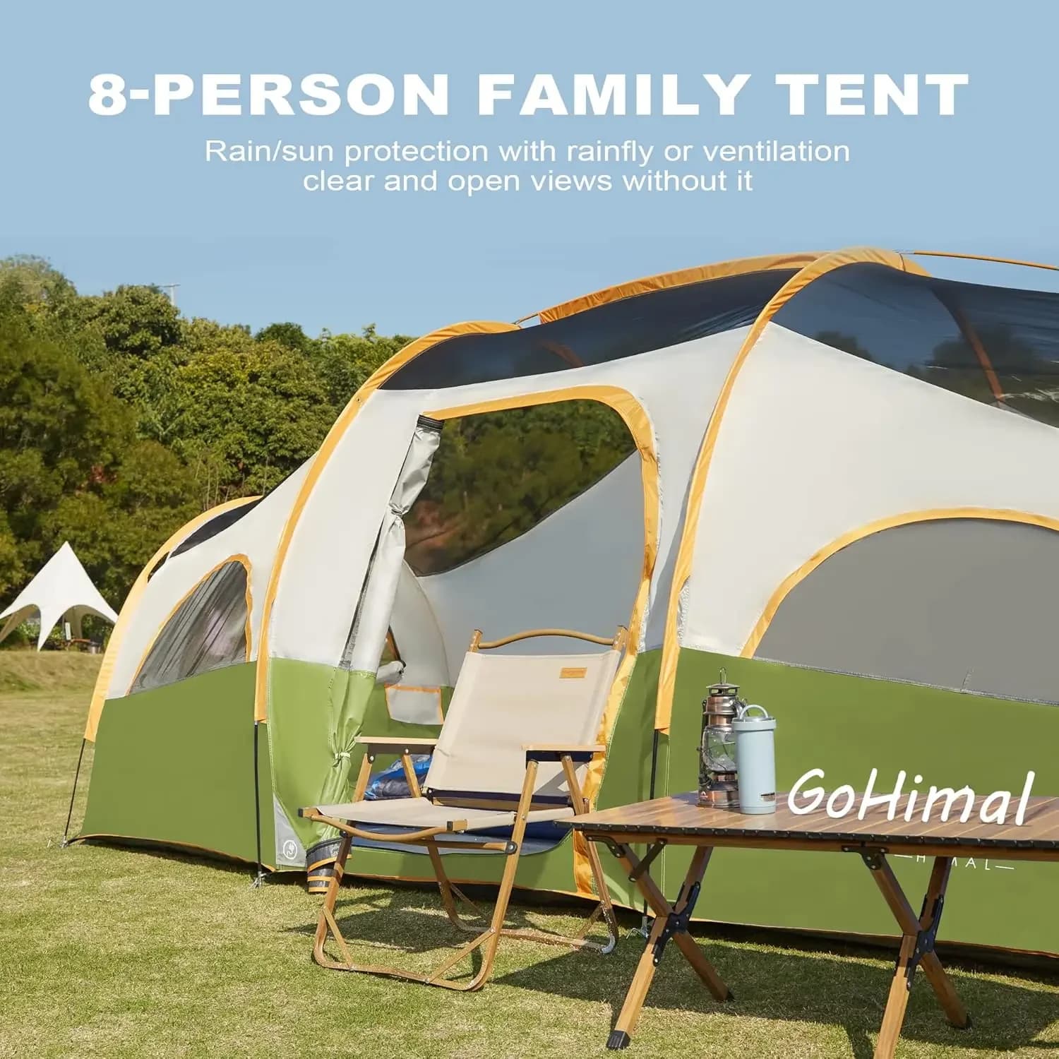 Tenda da campeggio per 8 persone, impermeabile e antivento, con telo antipioggia, design con tenda divisoria per la privacy, portatile