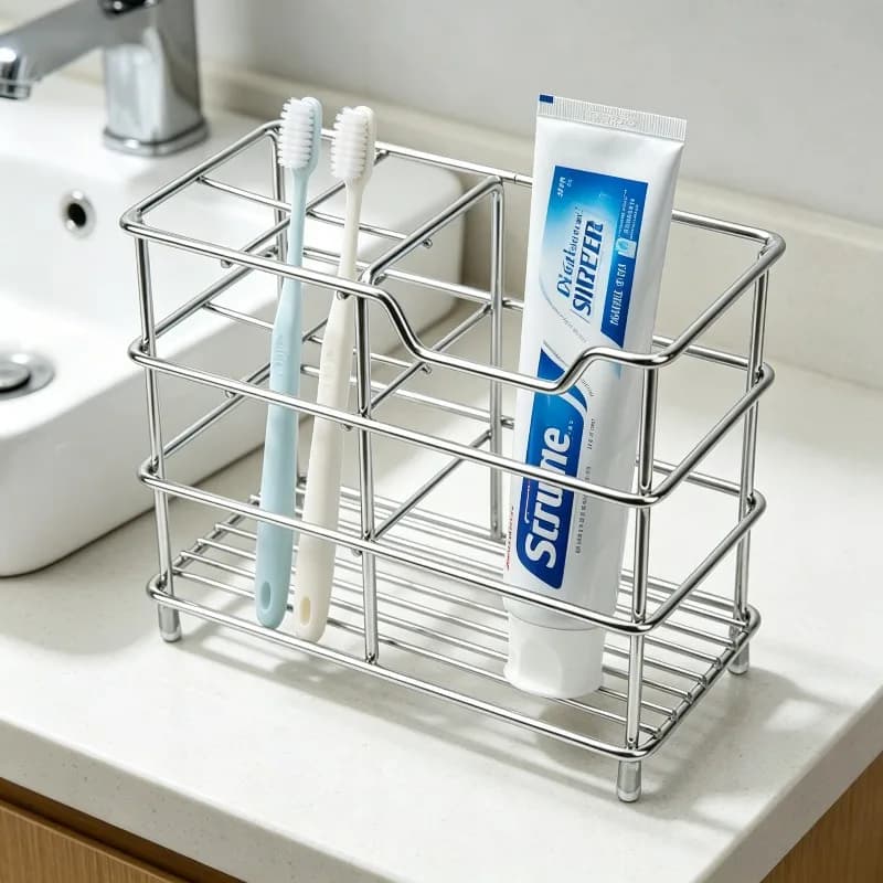 Portaspazzolini in Acciaio Inox a Cinque Scomparti, Scatola Multifunzionale Salvaspazio per Bagno
