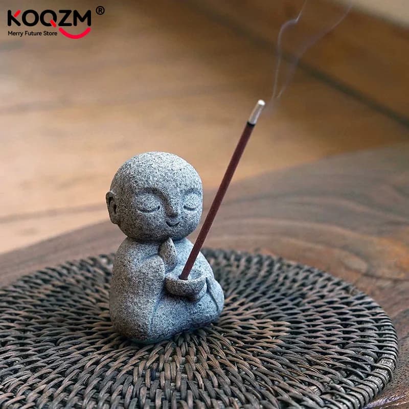 Japanese Jizo Monk Incense Holder For Sticks Zen Monk Incense Burner Sandstone Buddha Incense Stick Holder