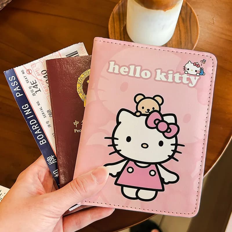 Porta Passaporto in Pelle PU con Personaggi Sanrio Hello Kitty, Accessorio da Viaggio per Donne, Porta Carte d'Identità e Credito per Ragazze