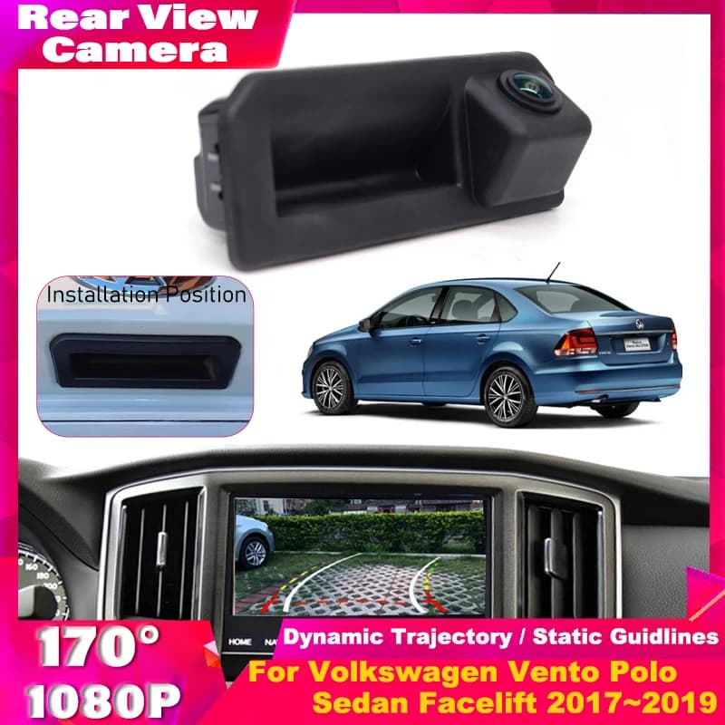 Auto Baule Posteriore Portellone Maniglia Della Porta Posteriore Vista Posteriore Parcheggio Telecamera di Backup HD Per Volkswagen Vento Polo Berlina Facelift 2017 ~ 2019