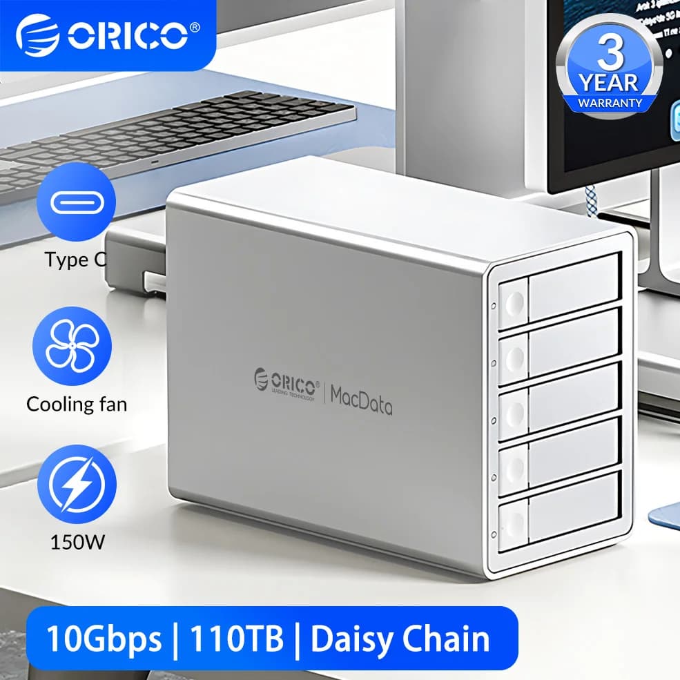 ORICO 5/4 Bay Daisy Chain 10Gbps 2.5/3.5" SATA HDD SSD Case USB 3.2 Gen2 Type C 150W Docking Station per Hard Drive 110TB DAS 9958C3