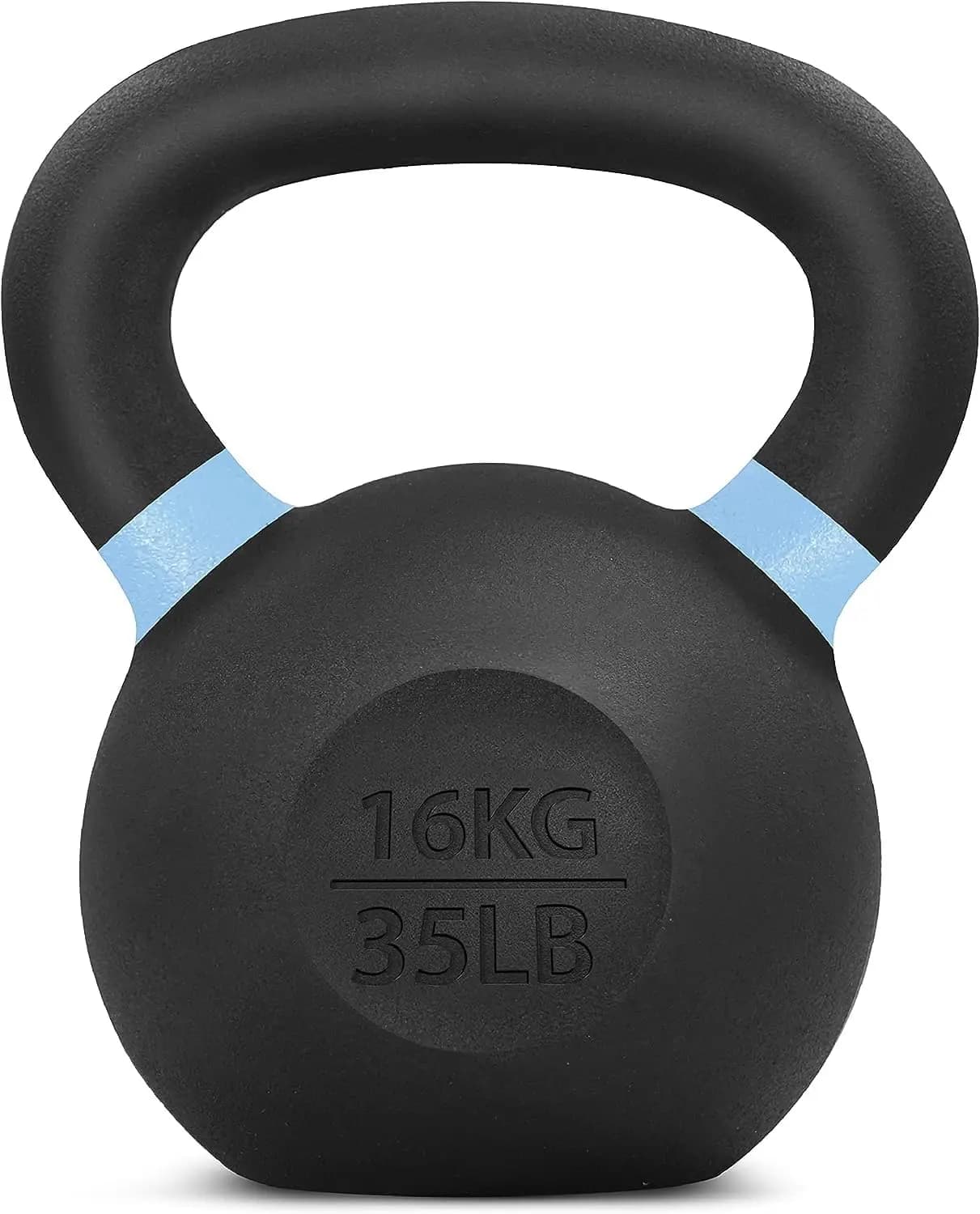 Kettlebell powder coated with anti-slip handle and flat bottom for strength training, from 9 pounds to 71 pounds - Single or pair