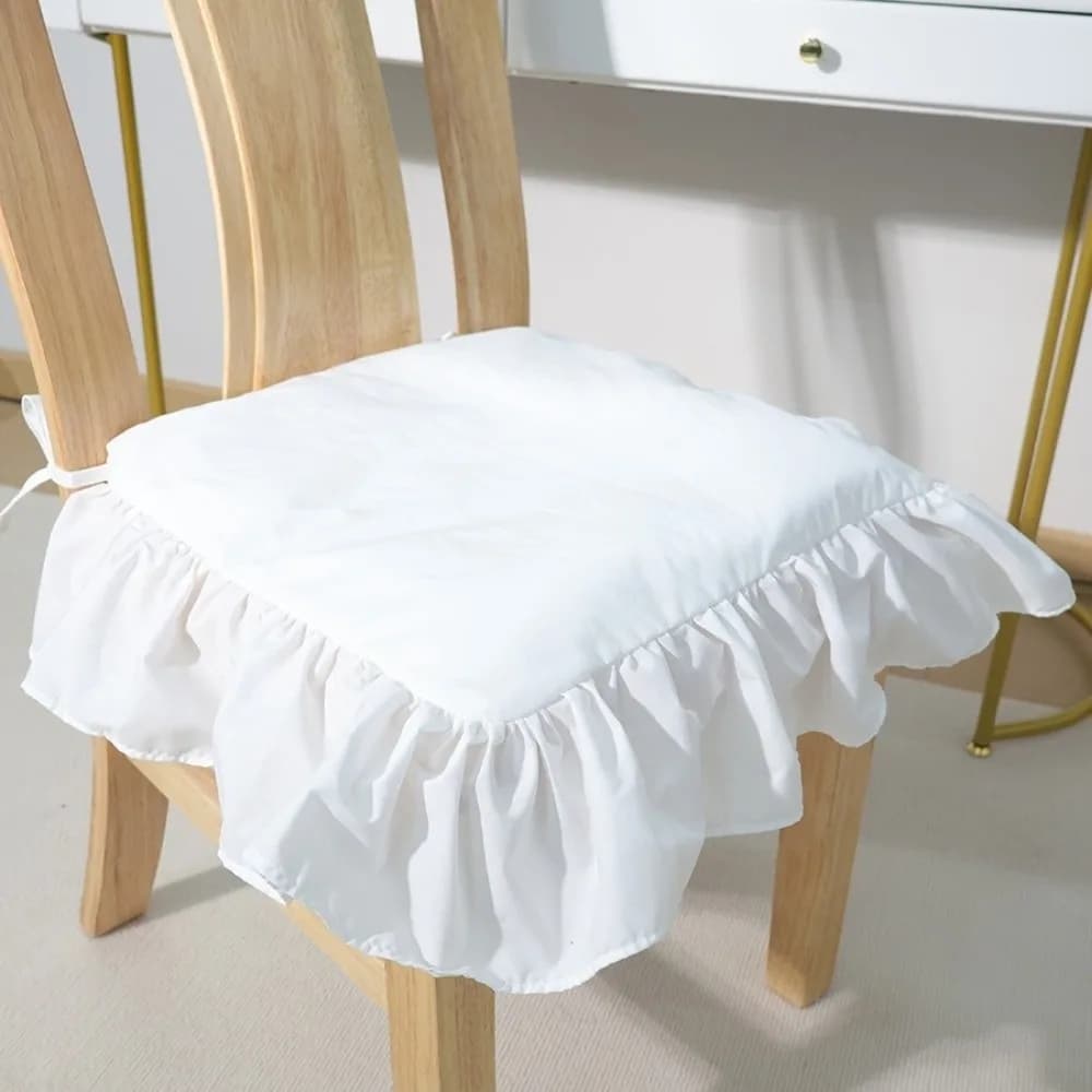 Coprisedia Bianco Stile Francese Decorativo Lavabile per Sala da Pranzo, Comodo con Fissaggio a Cinghia e Cuscino Arricciato per Soggiorno