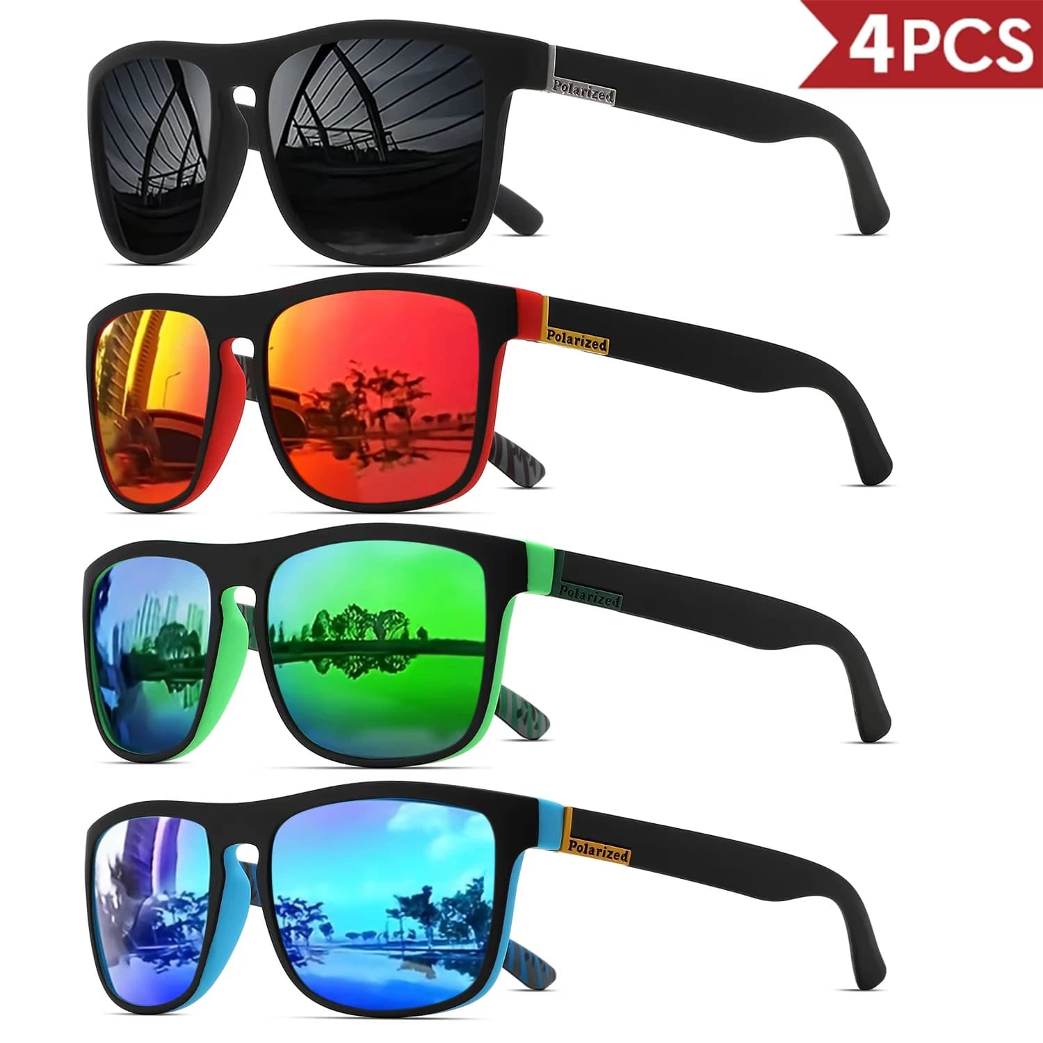 1-4 pezzi occhiali da sole sportivi polarizzati quadrati classici da uomo montatura per PC leggera UV400 per la guida pesca ciclismo unisex durata