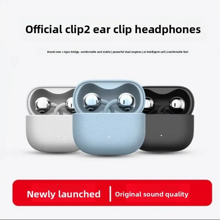 Clip 2 Open Ear Wireless Bluetooth Earbuds, Clip-on Sports Headset Noise Reduction For Outdoor Workout Running