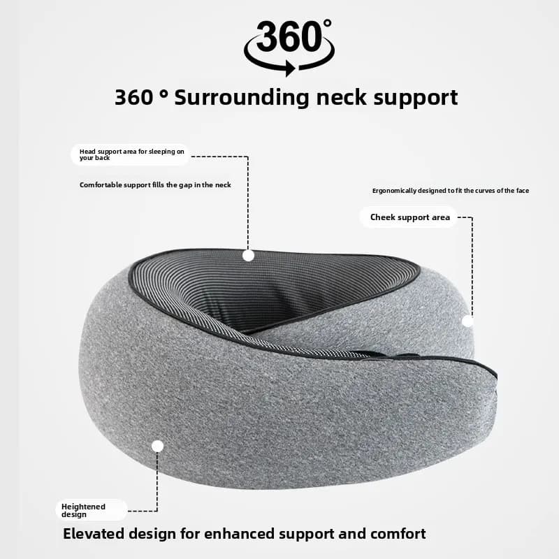Cuscino da Viaggio Portatile a Forma di U in Memory Foam, Supporto Comodo per Auto e Aereo