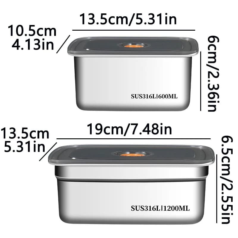 Food Grade 316 Stainless Steel Fresh-Keeping Box Refrigerator With lid Portable Sealed Bento Box Camping lunch Box