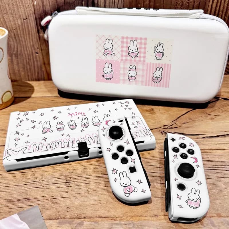 Kawaii Miffy Storage Case for Nintendo Switch OLED Hard Shell Large Capacity Shockproof Joystick Protection Console Carrying Bag