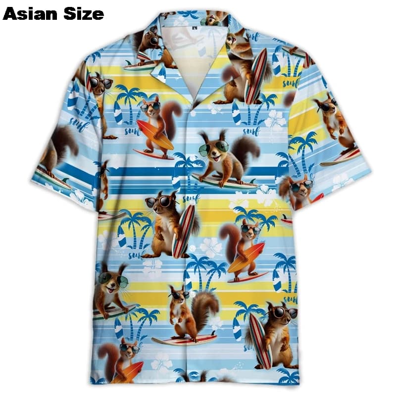 Camicie con motivo animali dei cartoni animati per uomo Scoiattolo divertente Camicie hawaiane stampate in 3D Camicetta moda casual Camicette unisex Harajuku