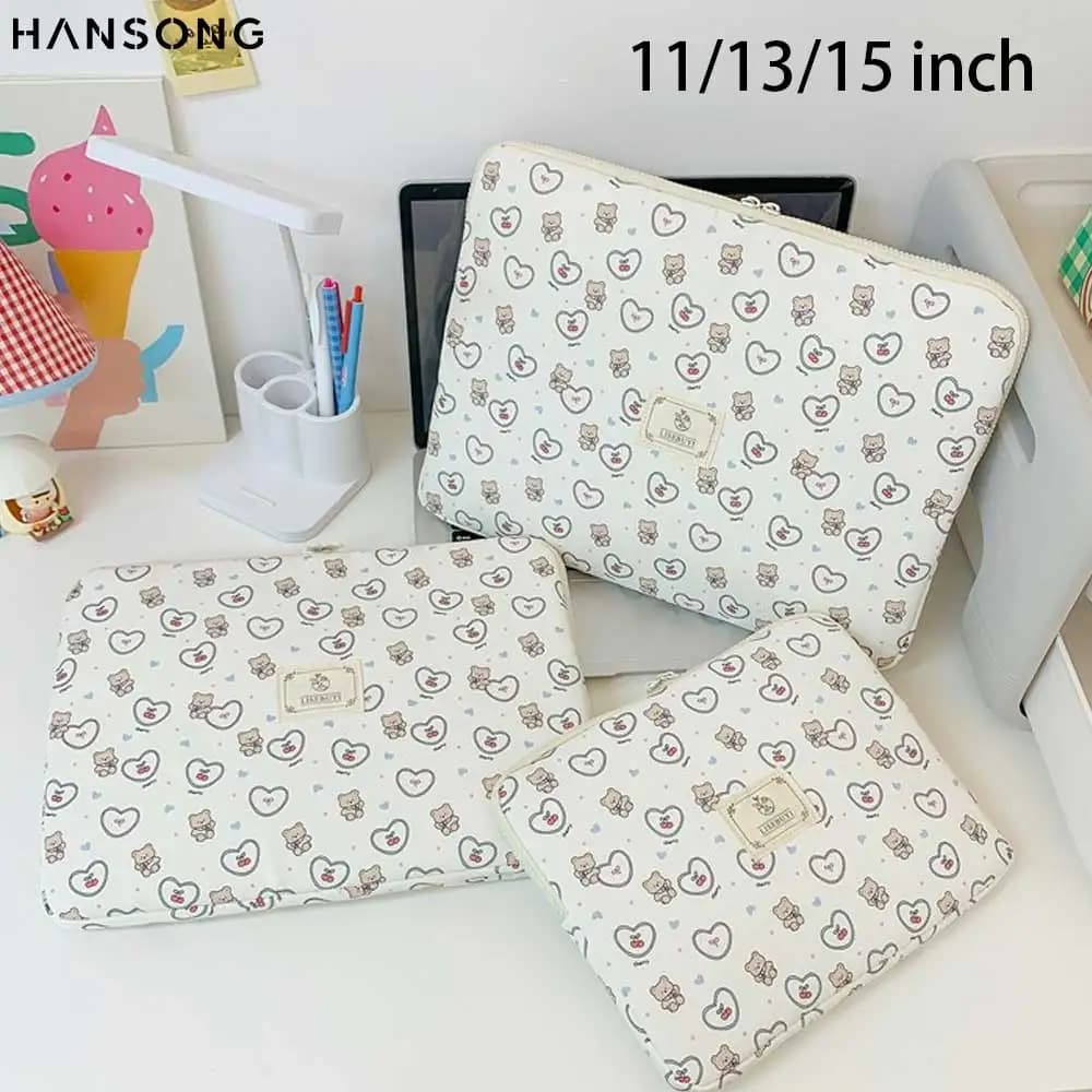 Borsa per laptop antiurto con stampa orso bianco da 11/13/15 pollici Compatibile con iPad Samsung Huawei Custodia portatile per laptop