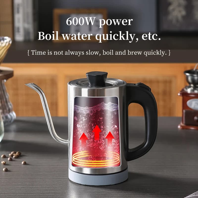 800ml Hand-brewed Coffee Pot, 304 Stainless Steel Kitchen 600W Gooseneck Long-spout Pot,Kitchen Boiling Water Tea Pot
