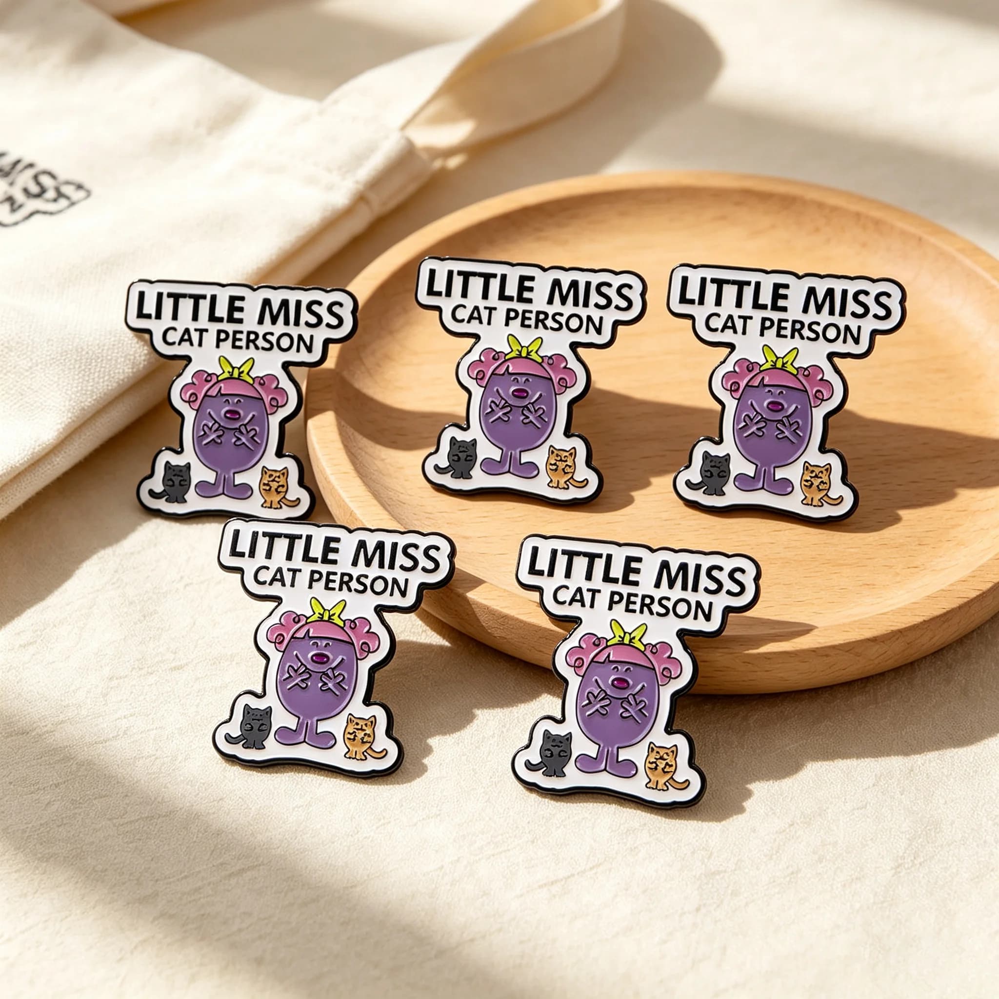 5Pcs Little Miss Cat Person Enamel Pins Cute Cartoon Character Lapel Brooch Badge for Backpack Jacket Clothing Decor Gift