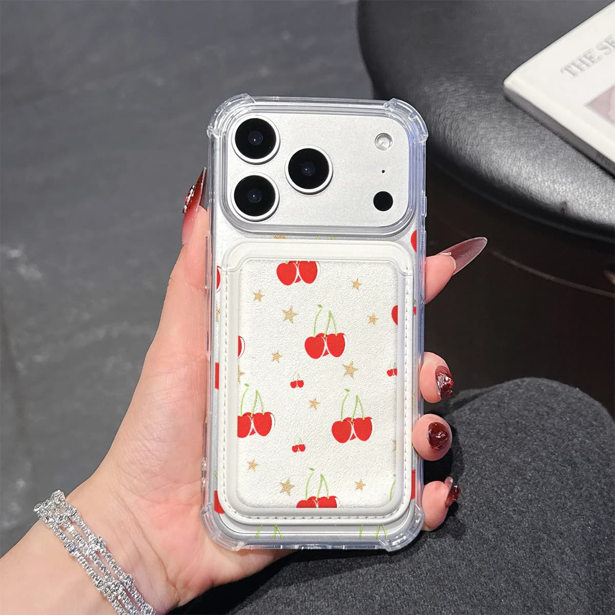 Red Cherry Stars Phone Case For iPhone 17 16 15 14 13 Pro Max Plus Wallet Pocket Transparent Soft TPU for Magnetic Phone Case