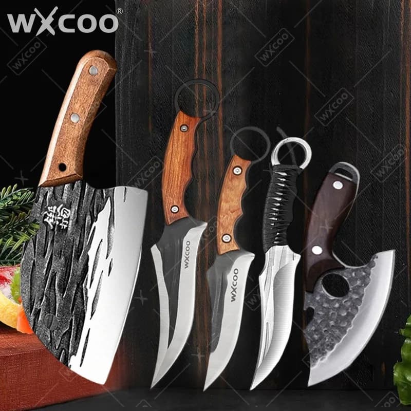 Coltello multifunzionale WXCOO forgiato a mano, coltello da macellaio per disossare, coltello per affettare la carne con fodero, coltello da cucina in acciaio inossidabile