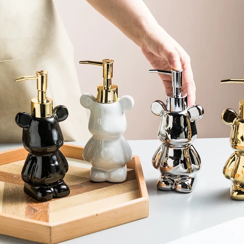 Dispenser di sapone e gel in ceramica a forma di orso di lusso Creativo Oro Argento 200 ml Bottiglia di shampoo vuota Accessori per il bagno