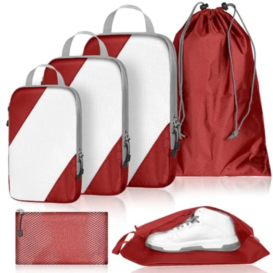 Set di 6 cubi da imballaggio a compressione ultraleggeri con borsa per scarpe per organizzare il bagaglio da viaggio in diversi colori, leggeri e resistenti