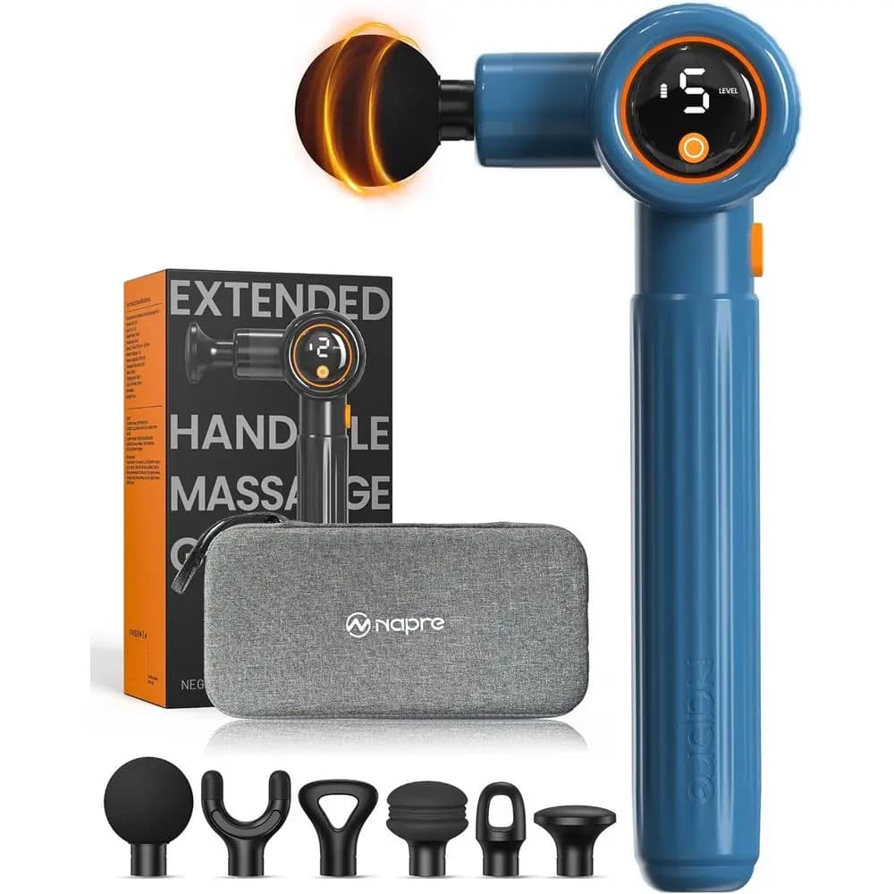 Massage gun with 3 Angles Adjustable handle for Sollievo Textile Background - Muscular Massage Portable Percussion, Blue