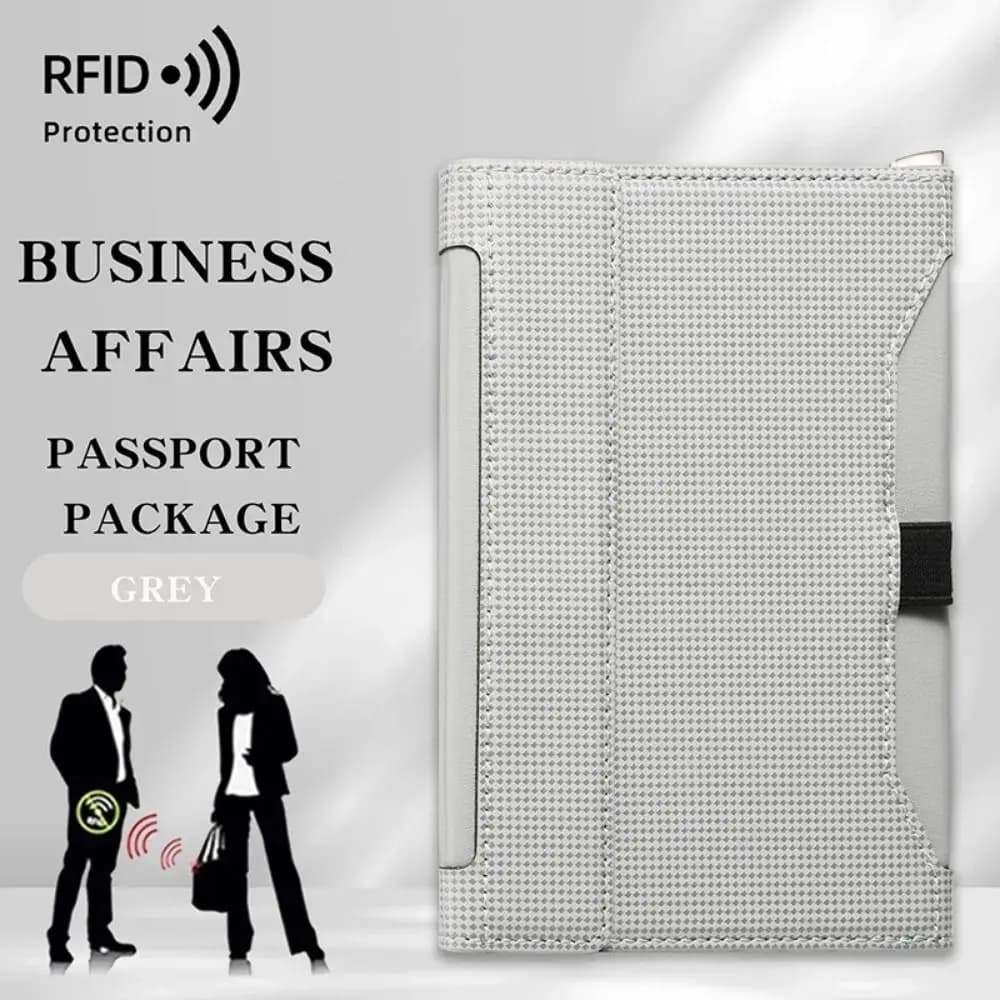 Porta passaporto in tinta unita Design con clip di blocco RFID Copertina per passaporto Slot per biglietti Portafogli per passaporto in pelle Protezione per borsa per carte