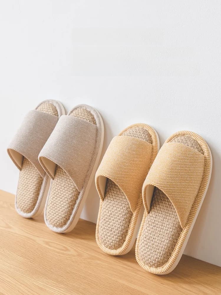 Pantofole in Lino Stile Giapponese con Suola Spessa, Morbide per Interni, in Cotone e Lino, per Uso Domestico, Pantofole per Coppie, Primavera Autunno Estate
