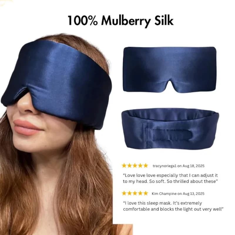 100% Mulberry Silk Sleep Mask with Silk Drawstring Bag– 22 Momme Soft 3D Contoured Total Blackout Eye Cover Breathable Blindfold