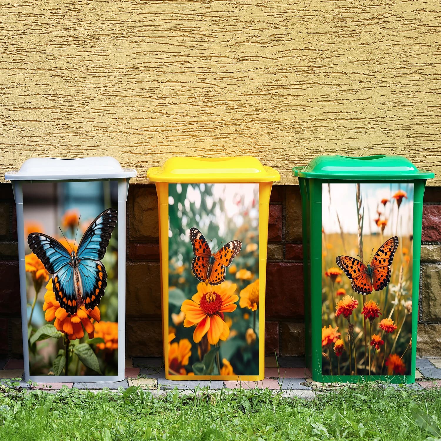 Adesivo Murale 1 Pezzo con Farfalle Danzanti e Fiori per Cestino, Rimovibile, Impermeabile, in PVC, Decorazione Artistica per Parete