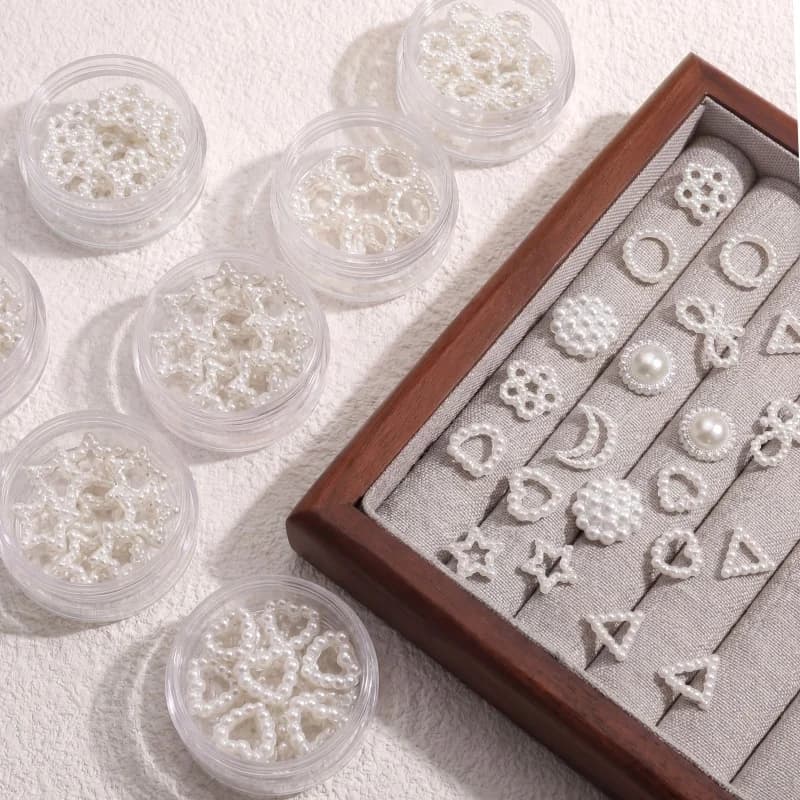 50pcs 13-17mm ABS Adhesive Imitation Pearls Mixed Shapes Off White DIY Jewelry MakingSupplies Hair Clip Necklace Charms Findings