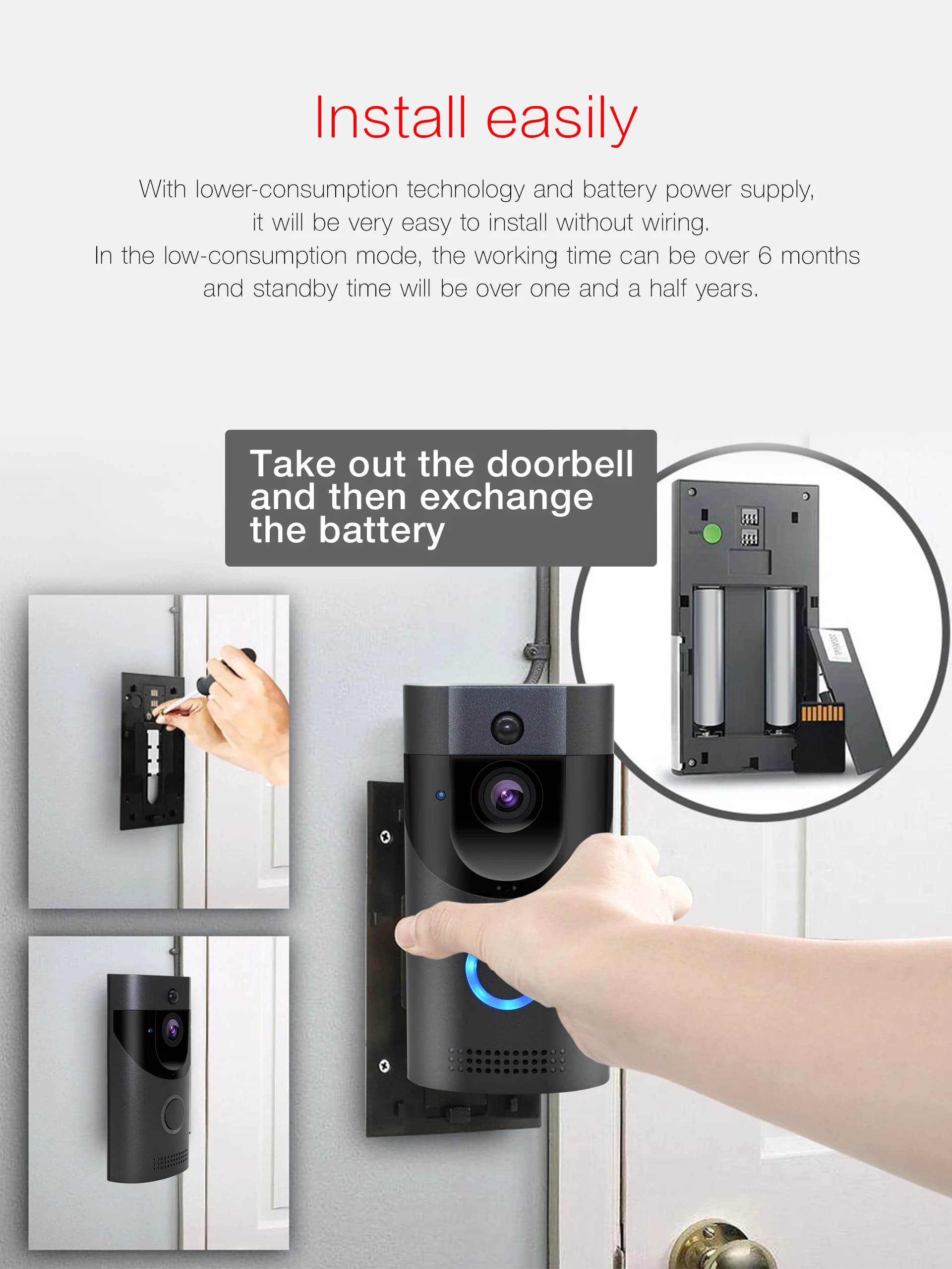 2MP 1080P B30 Tuya Battery Power WIFI IP Doorbell Visual Video Door Phone Long Time Standby Intercom Door Entry Peephole Viewer