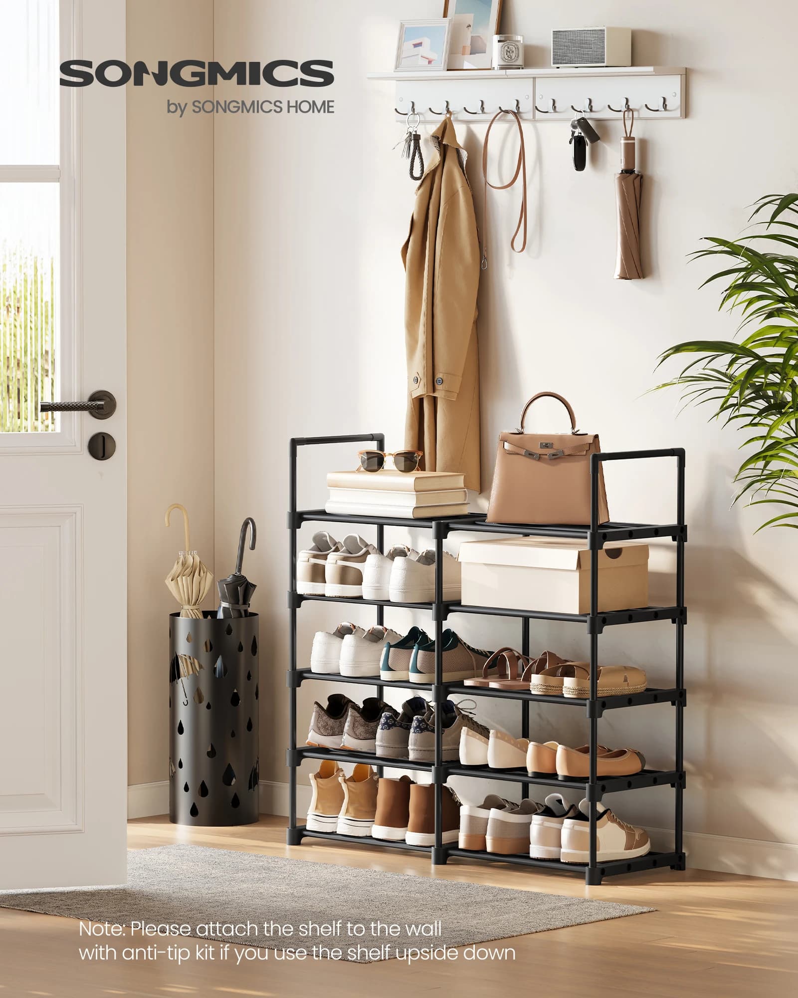 Scarpiera SONGMICS, Organizzatore per Scarpe a 10 Ripiani, Scaffale in Metallo, Posizionabile Verticale o Capovolto, per 11-22 Paia, per Ingresso, 11,8 x 1